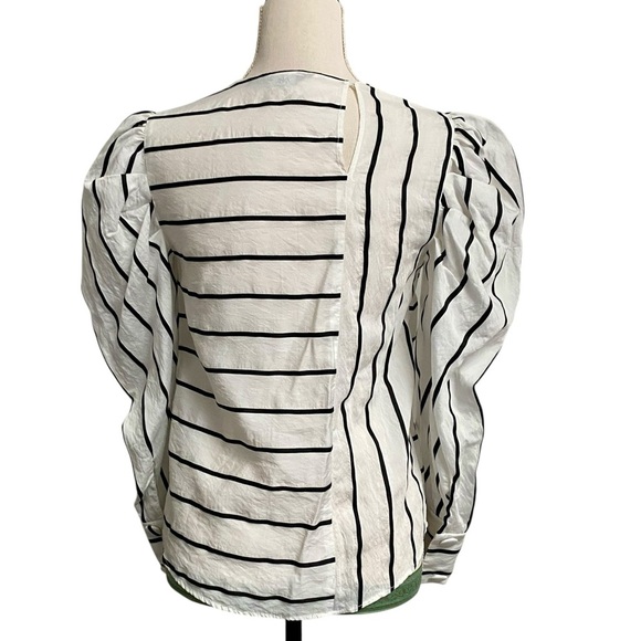 Zara Puff Sleeve Striped Blouse XS Black White Asymmetric Back Modern Chic - Picture 12 of 16